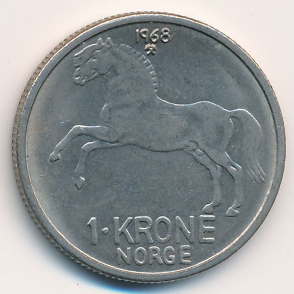 Норвегия, 1 крона (1968 г.)