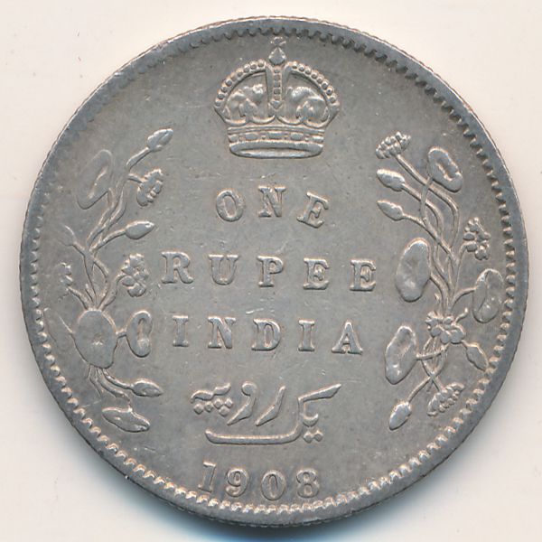 Британская Индия, 1 рупия (1908 г.)