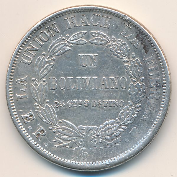 Боливия, 1 боливиано (1871 г.)