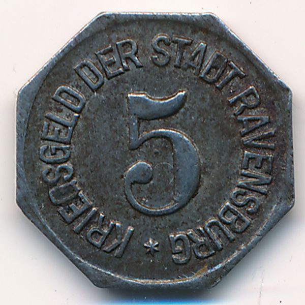 Равенсбург., 5 пфеннигов (1918 г.)