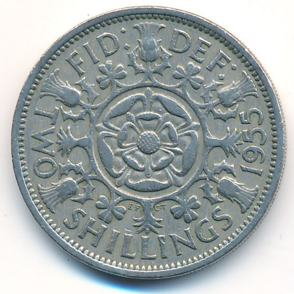 Великобритания, 2 шиллинга (1955 г.)