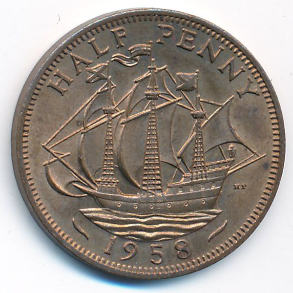 Великобритания, 1/2 пенни (1958 г.)