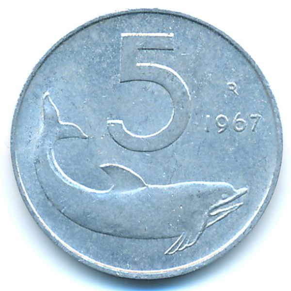Италия, 5 лир (1967 г.)