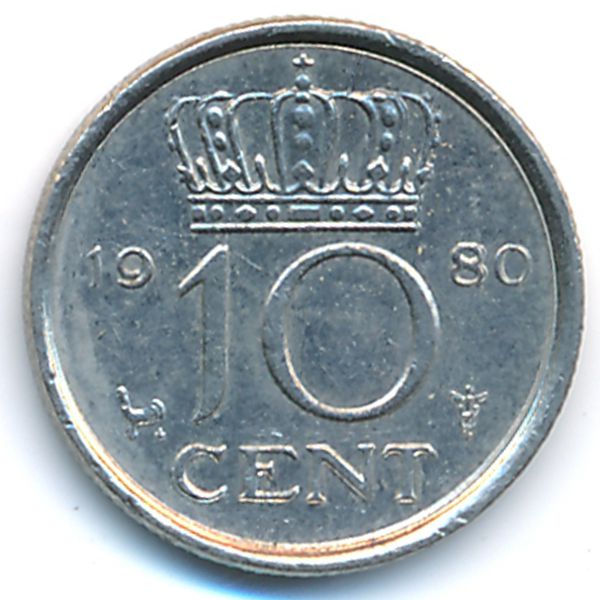 Нидерланды, 10 центов (1980 г.)