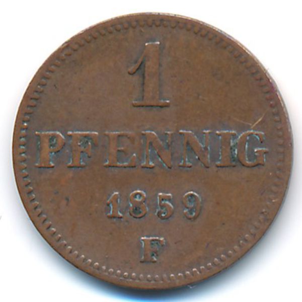 Саксония, 1 пфенниг (1859 г.)