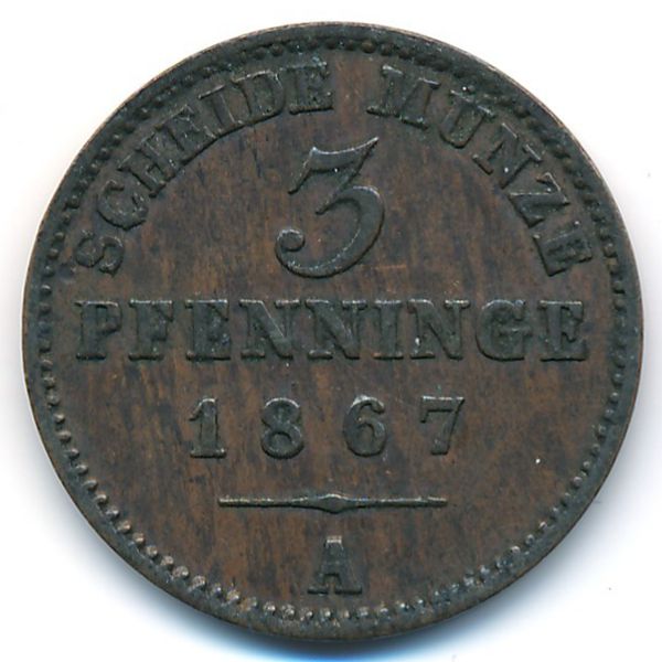 Пруссия, 3 пфеннинга (1867 г.)