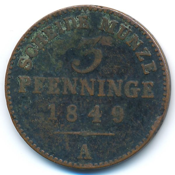 Пруссия, 3 пфеннинга (1849 г.)