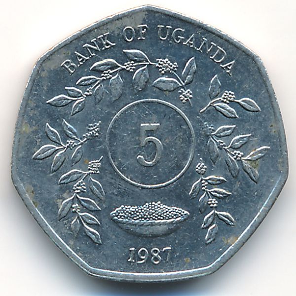 Уганда, 5 шиллингов (1987 г.)