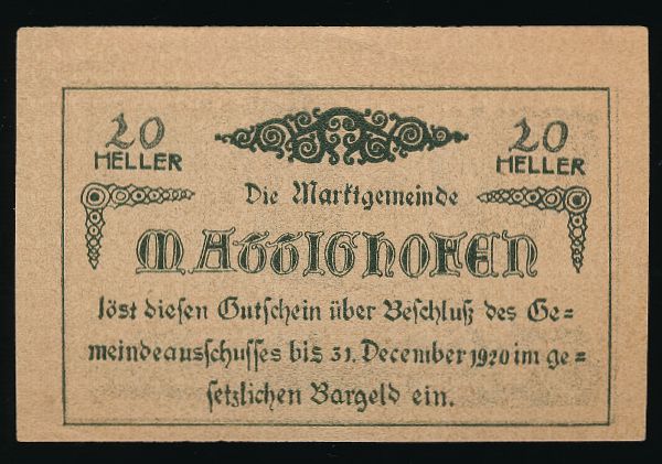 Нотгельды Австрии, 20 геллеров