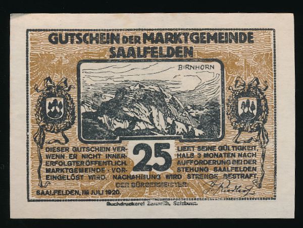 Нотгельды Австрии, 25 геллеров