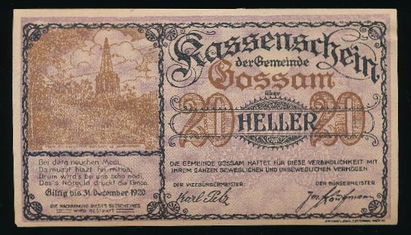 Нотгельды Австрии, 20 геллеров