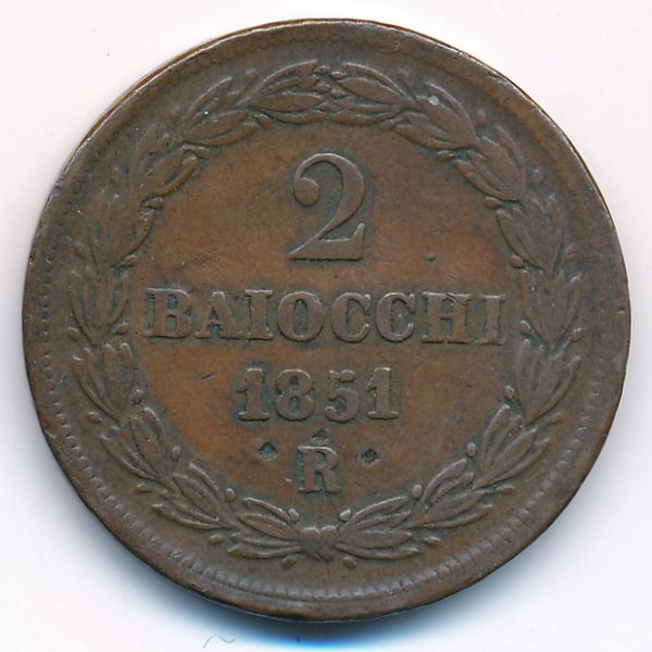 Папская область, 2 байоччо (1851 г.)