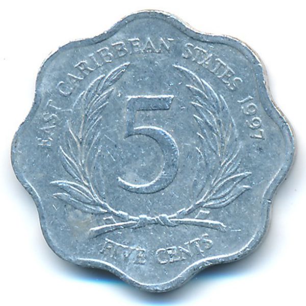 Восточные Карибы, 5 центов (1997 г.)