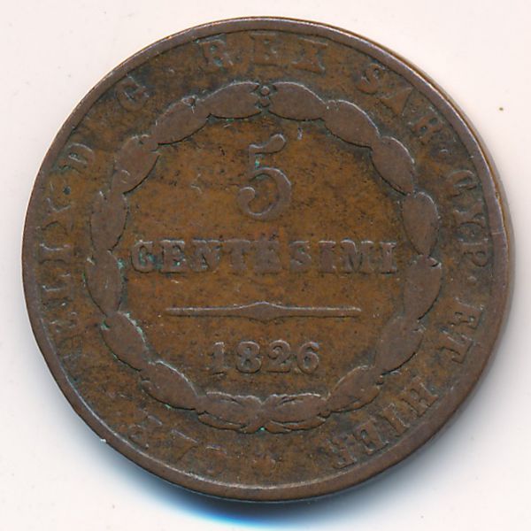 Сардиния, 5 чентезимо (1826 г.)
