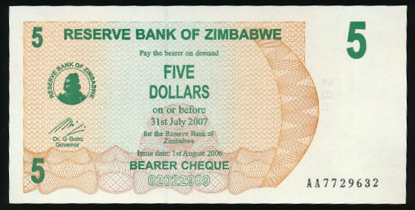 Зимбабве, 5 долларов (2007 г.)