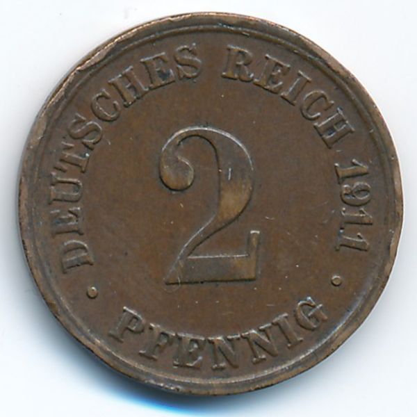 Германия, 2 пфеннига (1911 г.)