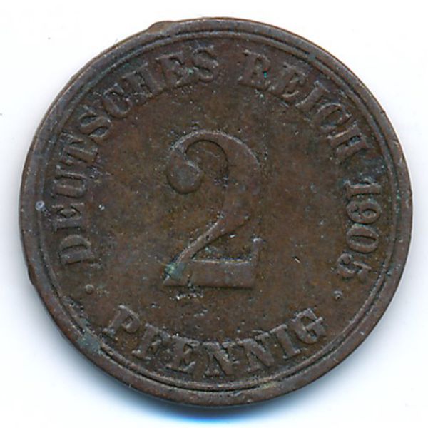 Германия, 2 пфеннига (1905 г.)