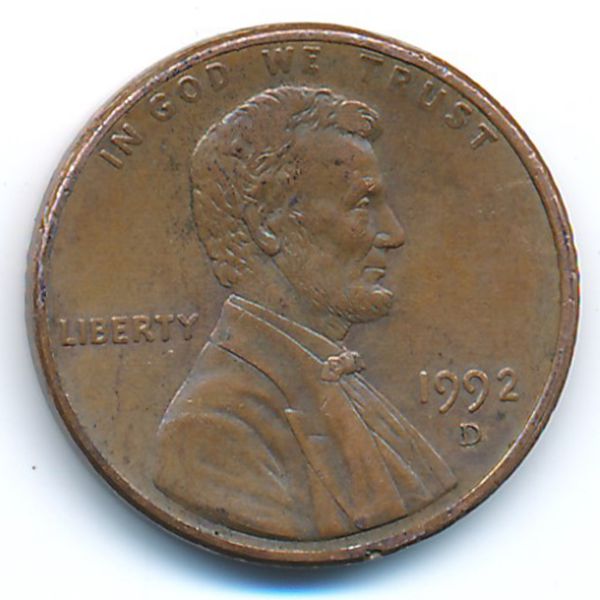 США, 1 цент (1992 г.)
