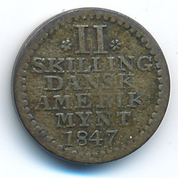 Датская Западная Индия, 2 скиллинга (1847 г.)