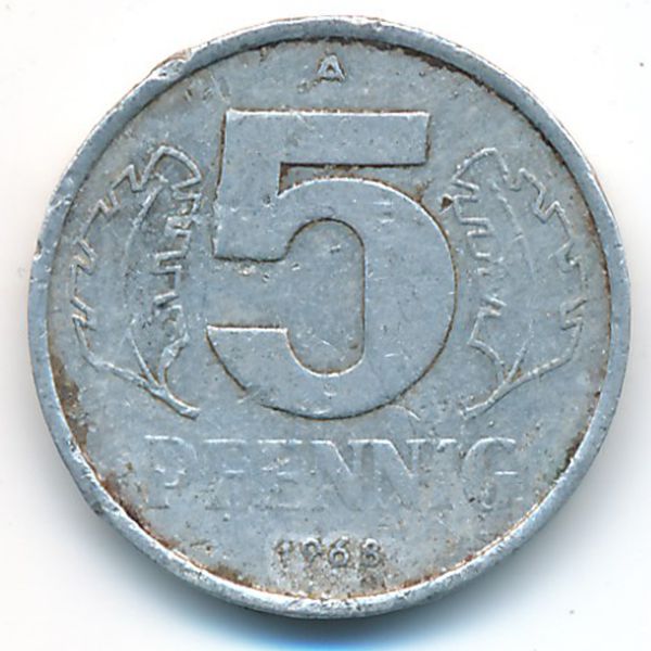 ГДР, 5 пфеннигов (1968 г.)