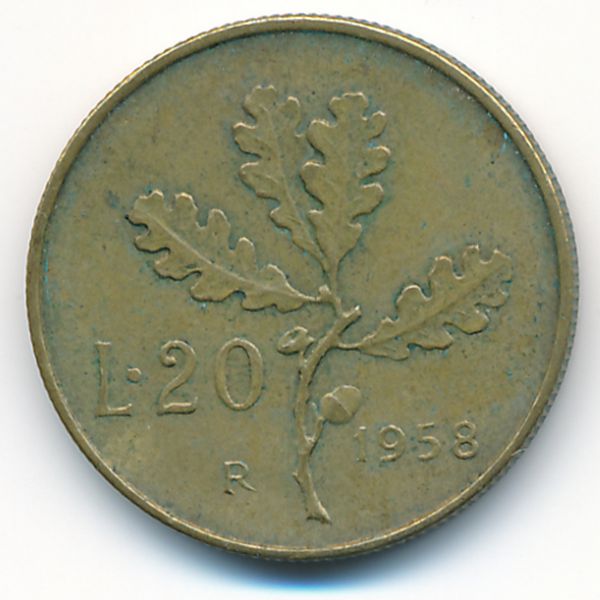 Италия, 20 лир (1958 г.)