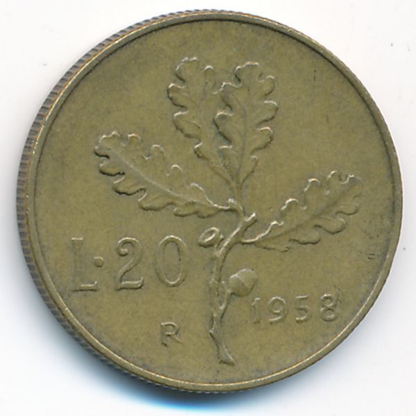 Италия, 20 лир (1958 г.)