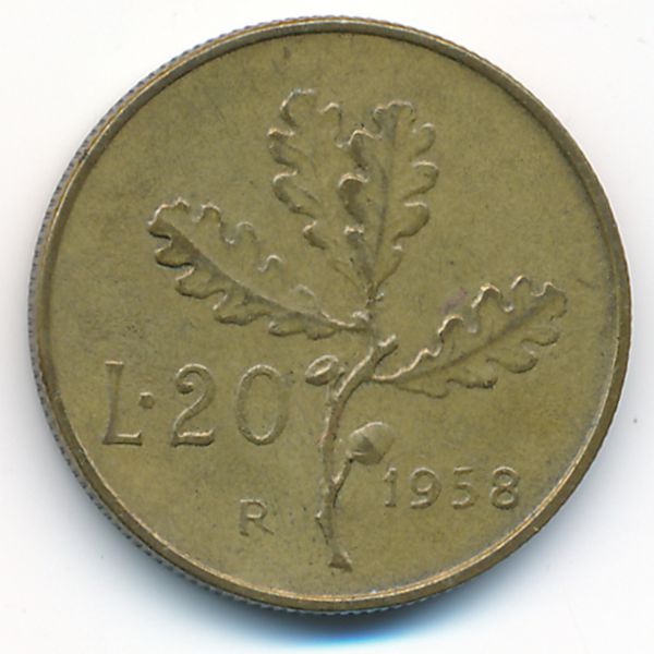 Италия, 20 лир (1958 г.)