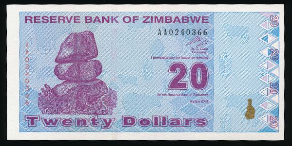 Зимбабве, 20 долларов (2009 г.)