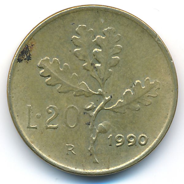 Италия, 20 лир (1990 г.)
