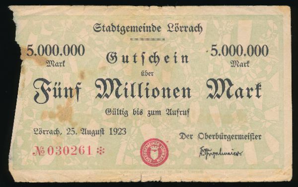Лёррах., 5000000 марок (1923 г.)
