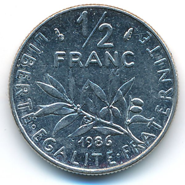 Франция, 1/2 франка (1986 г.)