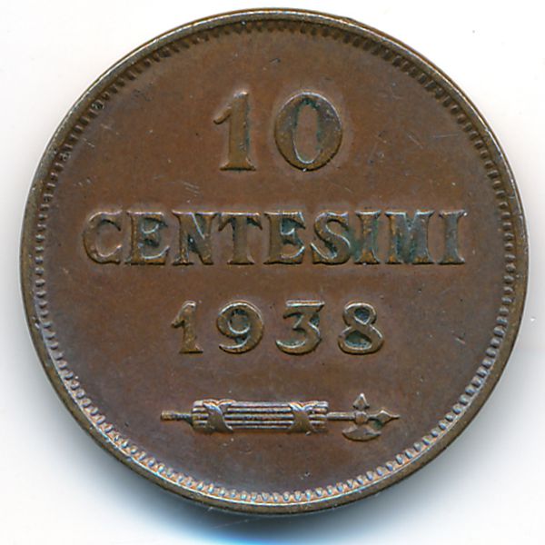 Сан-Марино, 10 чентезимо (1938 г.)