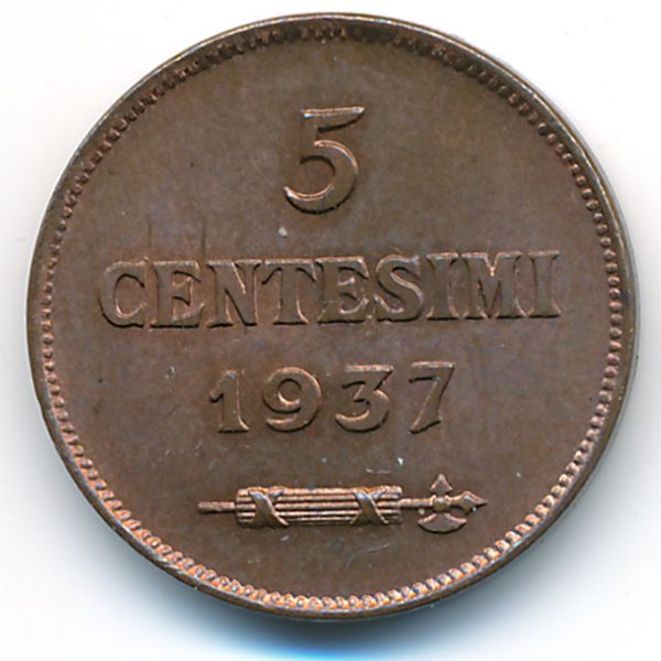 Сан-Марино, 5 чентезимо (1937 г.)