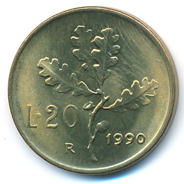 Италия, 20 лир (1990 г.)