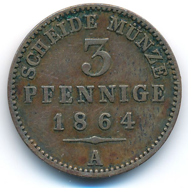 Рейсс-Обергрейз, 3 пфеннига (1864 г.)