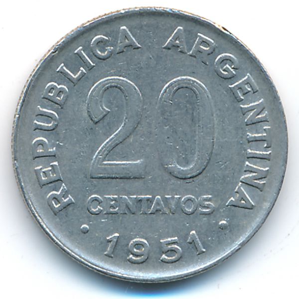 Аргентина, 20 сентаво (1951 г.)