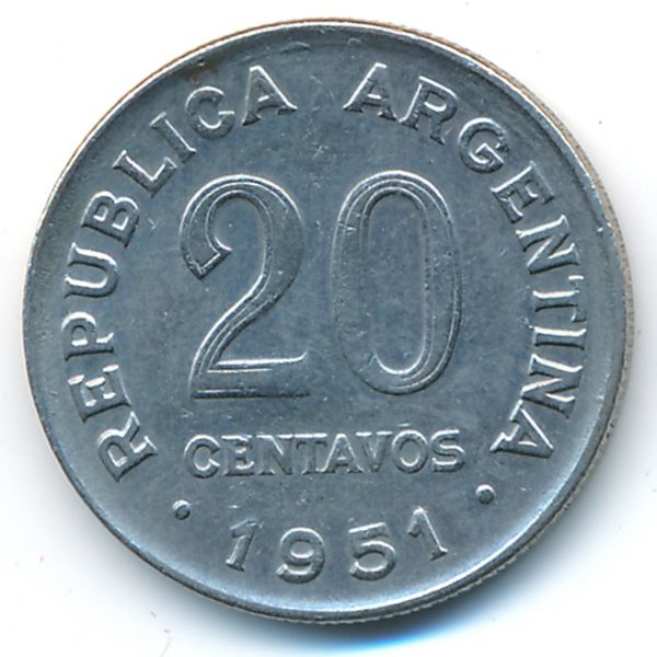 Аргентина, 20 сентаво (1951 г.)