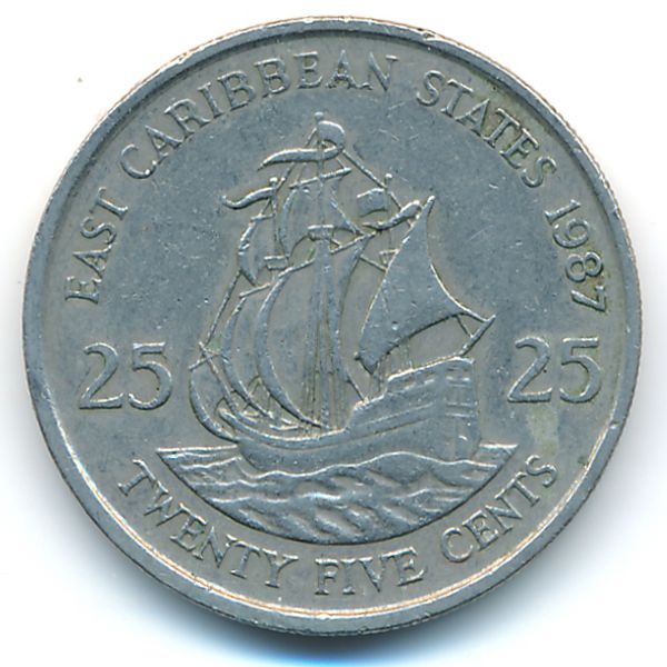 Восточные Карибы, 25 центов (1987 г.)