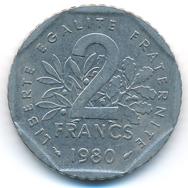 Франция, 2 франка (1980 г.)