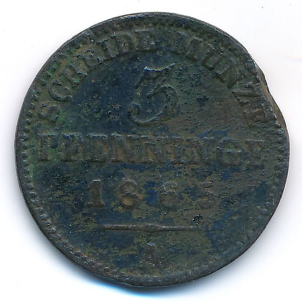 Пруссия, 3 пфеннинга (1865 г.)