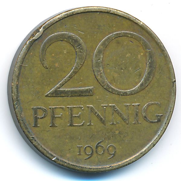 ГДР, 20 пфеннигов (1969 г.)