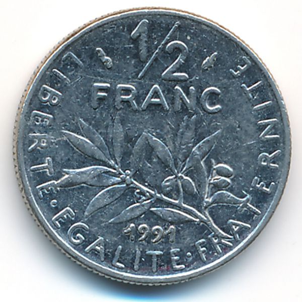 Франция, 1/2 франка (1991 г.)