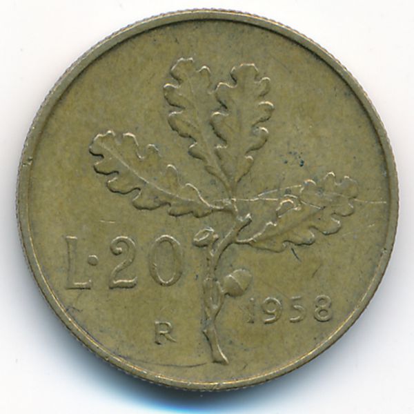 Италия, 20 лир (1958 г.)