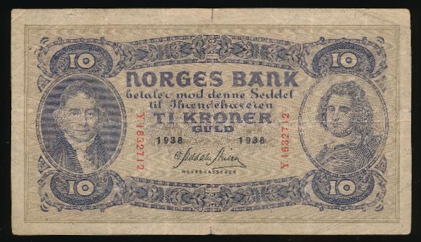 Норвегия, 10 крон (1938 г.)