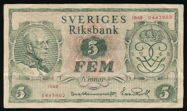 Швеция, 5 крон (1948 г.)