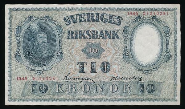 Швеция, 10 крон (1945 г.)
