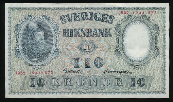 Швеция, 10 крон (1952 г.)