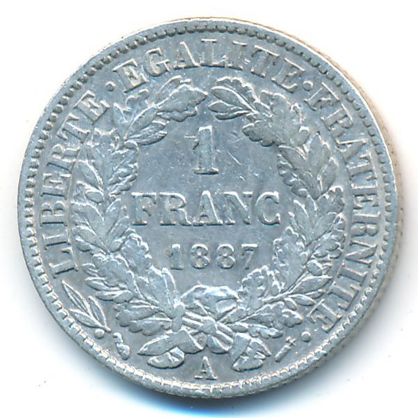 Франция, 1 франк (1887 г.)
