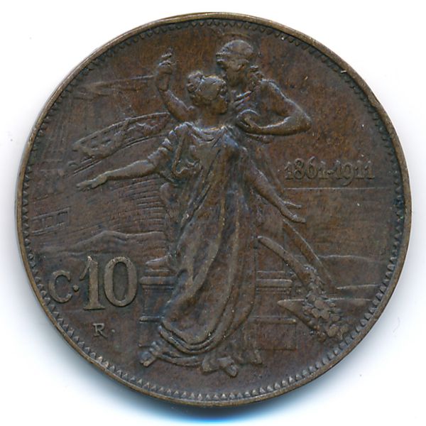 Италия, 10 чентезимо (1911 г.)