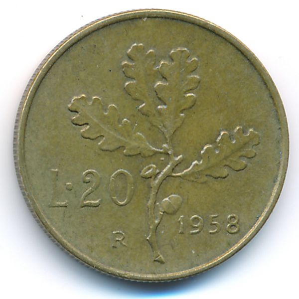 Италия, 20 лир (1958 г.)
